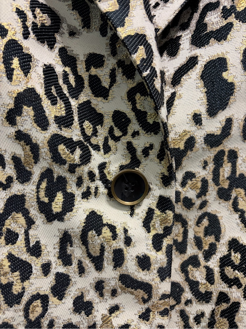 Chico's Leopard Print Blazer Jacket Cream Black Gold Metallic 2 Large - Picture 5 of 12